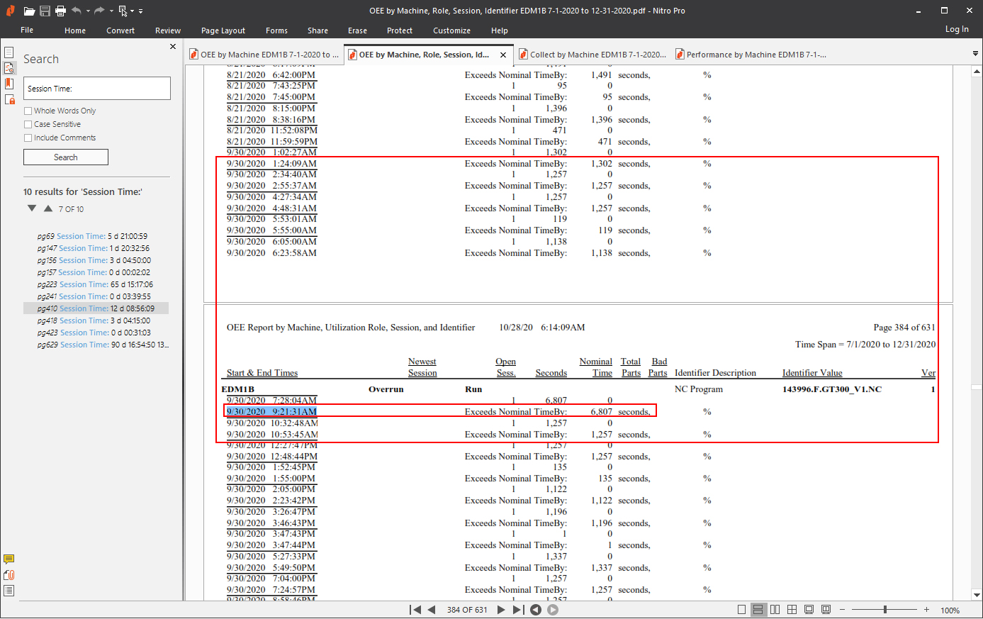 Scrolling through OEE by Machine, Role, Sessions & Identifiers EDM1B PDF ShopReport